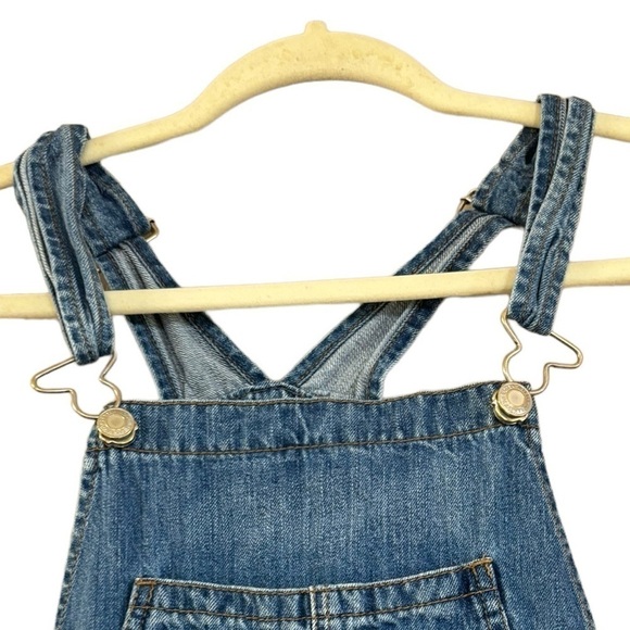 American Eagle Short Distressed Overalls Women’s Medium Blue Jeans Beach Summer - Picture 7 of 13